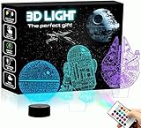 Set of 3 Night Light - 3D Night Lamp with Three Patterns & Remote Control & 16 Dimmable Led Colors,...