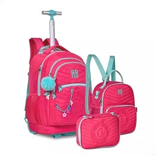 Kit Mochila Rodas, Estojo e Lancheira Rebecca Bonbon Matelassê Rosa- Clio Style