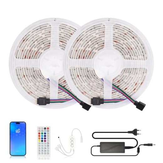 Arotelicht LED remsor set, med nätdel och kontroll, Wifi RGB Strip 5050SMD ljuskedja Smart RGB LED Strip,Indirekt belysning, enkel att installera, lämplig för inomhus, vardagsrum, sovrum, korridor, tak (RGB WiFi-styrning(waterproof）, 10M 12V(30 LEDs/M))