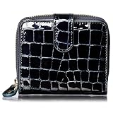 [FRANCK ROSSINI] イタリア製 牛革 enamel croco 『見た目はミニ財布、中身は長財布』anan 掲載商品 エナメル クロコ レディース 二つ折り 財布 カード 小銭 ラクラク 収納 ファスナータイプ 母の日 プレゼント ギフト 箱入り (Navy)