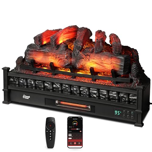 TURBRO Eternal Flame 30 in. WiFi Infrared Quartz Electric Fireplace Log Heater with Sound Crackling, Realistic Pinewood Logs, Adjustable Flame Colors, Remote Control, Thermostat, Timer, EF30-PB, 1500W by TURBRO - Used condition - US$215.73