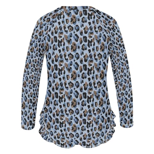 ALAZA Toddler Swimsuit Girl Bathing Suit Swimwear Rash Guard Light Blue Leopard Cheetah Long Sleeve 3T3