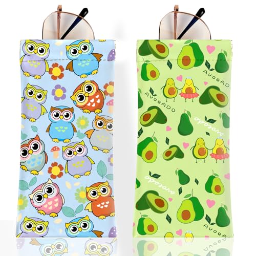 Image of Anikathy 2Pcs Sunglass Eyeglass Glasses Case Soft PU Leather with Cleaning Cloth Cute Glasses Pouch Bag for Men Women Girs