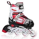 Adjustable Inline Skates for Kids, Teens, and Adults – ABEC-7 Bearings, PU Wheels, Comfortable Fit, for Indoor and Outdoor Skating (Red, Large - Youth (5Y-7Y US))