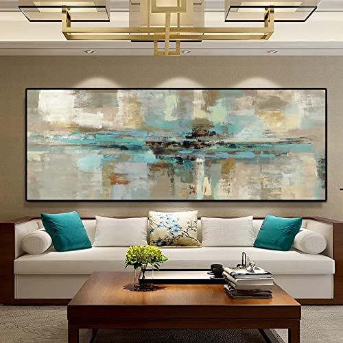 Toile peinture vert doré KEBIA pour habiller un grand mur blanc