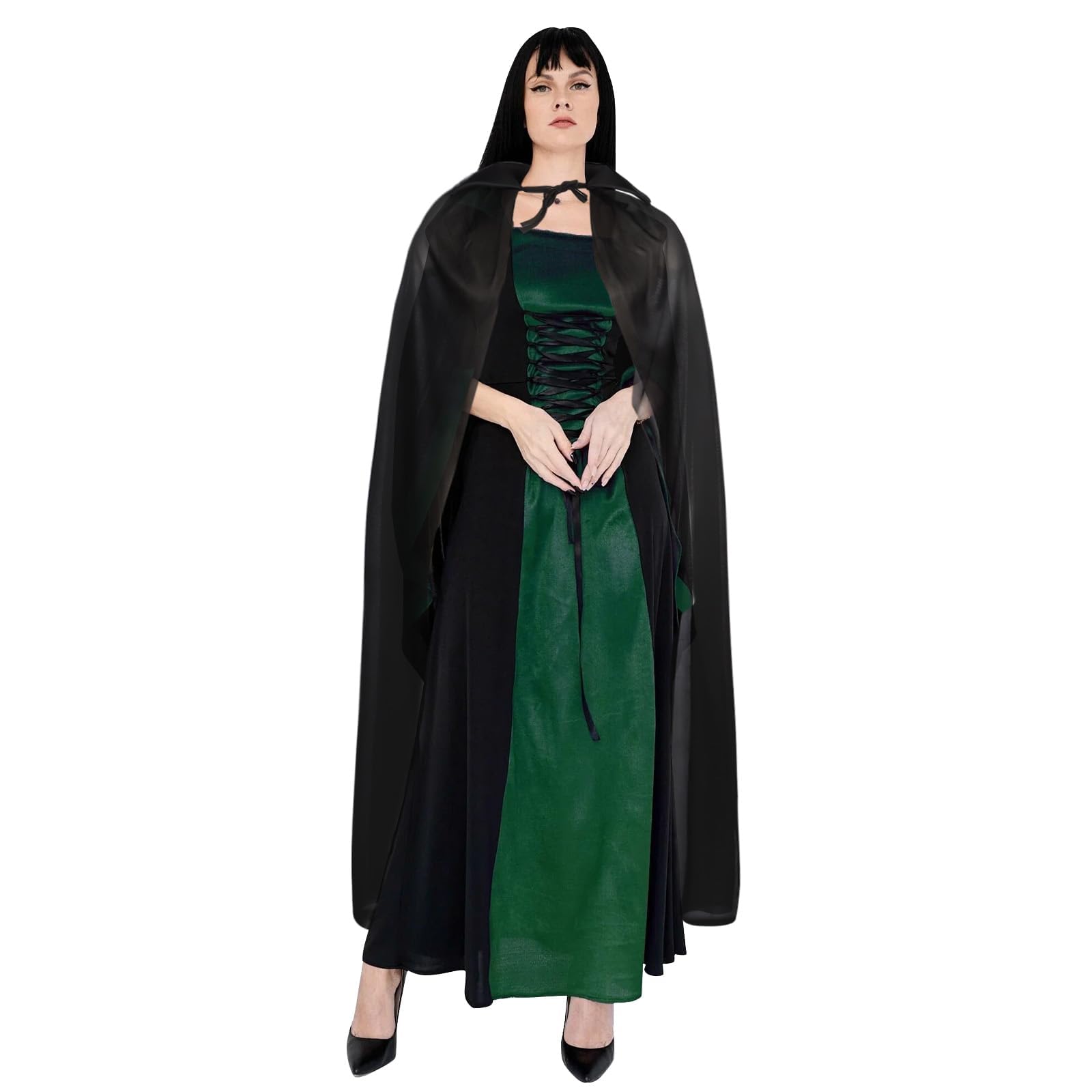 Guittly Women Black Halloween Cape - Adult & Kids Hooded Cloak Halloween Witch Medieval Renaissance Costume Cape Vampire & Fancy Dress Partie (120cm)