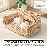noviclass® Katzensofa Chaffar | Katzenbett Hundebett Hundesofa | Orthopädische Matratze | Moderner Stil | Cord-Design Größen (Kamel, M (80cm))