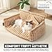 noviclass® Katzensofa Chaffar | Katzenbett Hundebett Hundesofa | Orthopädische Matratze | Moderner Stil | Cord-Design Größen (Kamel, M (80cm))