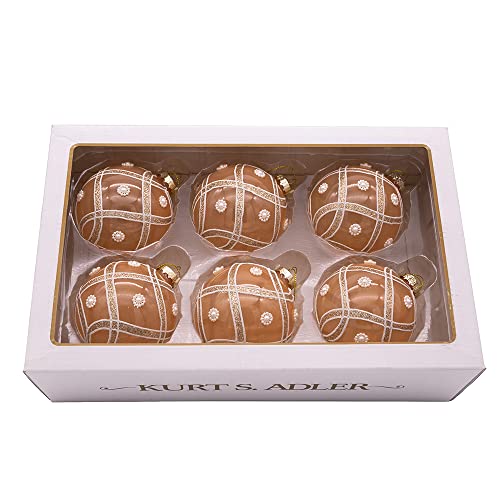 80Mm Champagne And Pearl Peach Glitter Ball Ornaments, 6 Piece Set #TOP3