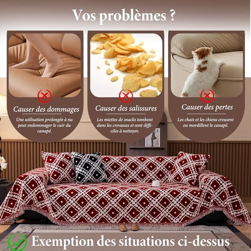 Housse de canapé rétro multifonctionnelle 180x360cm rouge - 5