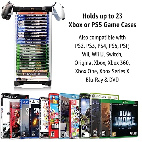 Adz ADZP4-006 Universal Game Holder – 23 Game Storage Tower Rack For Ps2 Ps3 Ps4 Ps5 Psp Xbox 360 Xbox One Series X Wii Switch Games Dvd And Blu-Ray Disks. Includes 2 Controller Mounts thumb #2