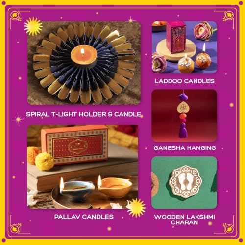 Image of Phool 15 Item Samudra Manthan Lakshmi Diwali Gift Box with Chocloate Ladoo, Bombay Chikky, Diya, Candles, Incense, Poojan Kit | Gift Hamper for Family & Friends and corporte Gifting