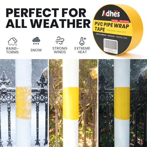 Image of ADHES PVC Pipe Wrap Tape, 2 Inch X 35 Yds, Corrosion Protection Pipe Tape, Weatherproof PVC Tape for Drain Pipe, Metal & Electrical Piping, Underground Pipe, Yellow