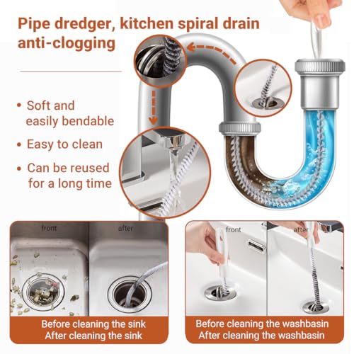 DIFLAX 4 Stück Abflussreiniger Bürste Flexible Abflussbürste Reinigungsbürsten für Abwasserkanäle Abflussreiniger Sticks Abflussreiniger Haare für Kanalisation Küche Waschbecken Badewanne (45cm+60cm)