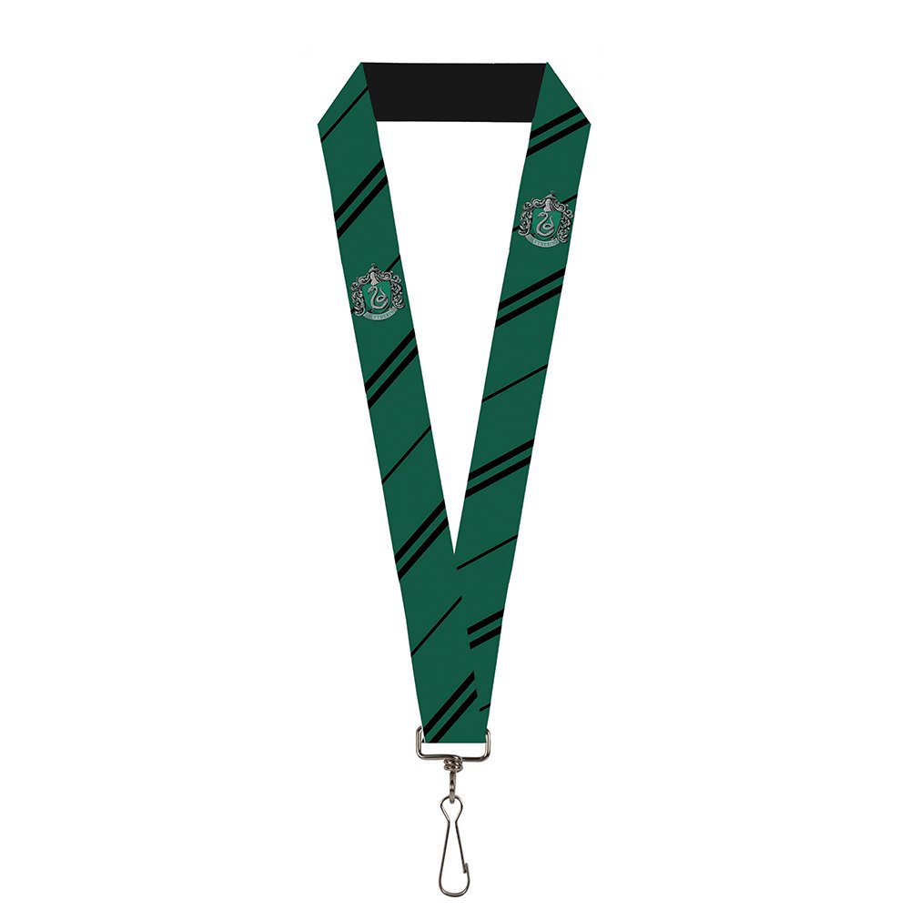Buckle-Down Unisex-Adult's Lanyard-1.0"-Slytherin Crest/Stripe Green/Black Key Chain, Multicolor, One Size