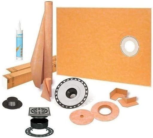 Schluter Kerdi 38 Inch x 60 Inch Offset Shower Kit with 2 Inch ABS Flange, Stainless Steel Grate and Joint Sealant