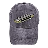 Vintage Washed Hat Harmonica Embroidery Cotton Dad Hats for Men & Women Buckle Closure Grey Design Only