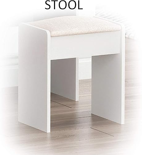 Miniatura 13 de FUFU&GAGA Juego de tocador blanco con espejo redondo iluminado, tocador de maquillaje con 5 cajones, estantes, tocador y taburete acolchado