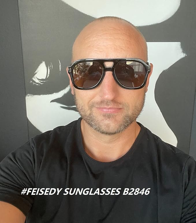 Image of FEISEDY Vintage Aviator Sunglasses Double Bridge Women Men Large Square Thick Frame Trendy Eyewear UV400 B2846