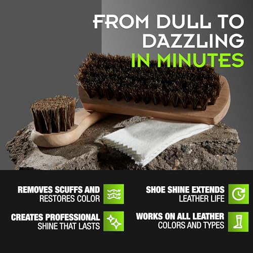 Griffin Shoe Brush Kit – Protects Leather, Gentle Cleaning, Premium Leather Boot Care – Essential Shoe Cleaning Tool Kit for Boots & Shoes – Includes Horsehair Brush, Polish Applicator & Shine Cloth - Thumbnail 2