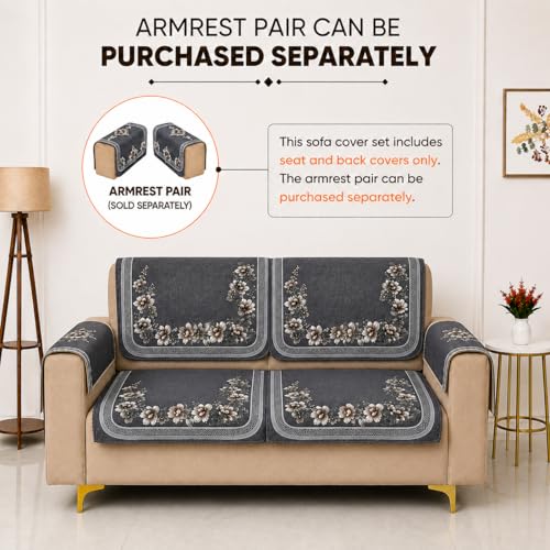Image of Homerz Premium 'Luxe Series' Holland Velvet Sofa Cover | Smooth Finish | Anti-Skid Fleece Backing | Soft Touch Couch Protector for Living Room (Grey, 2 Seater, Seat Cover with Backrest)