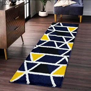 Roseate Mosaic Super Soft (50x120 cm) Microfibre 2000 GSM Bedside Runner Anti Skid Mats Runner for Bedroom/Bathroom/Kitchen/Door Mat/Floor Mat/Rug (Blue) Pack of 1