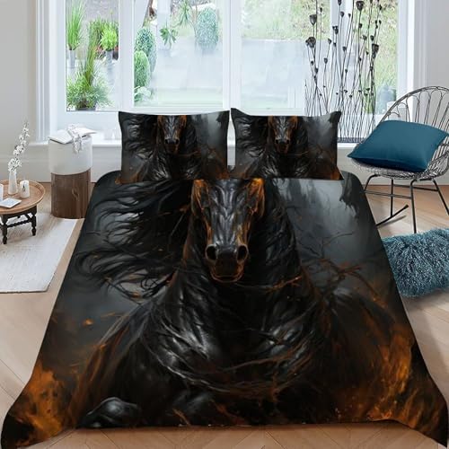 Housse de couette cheval noir de qualité supérieure King Size avec zip robuste - 2