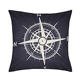 NAVIBULE Nautical Decor Throw Pillow Cover North South West East Words Compass Navigation Pillowcase...