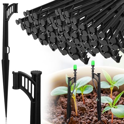 100 Pcs 12.8" Irrigation Drip Support Stakes 1/4 Inch Drip Irrigation Stakes for 1/4 Inch Drip Irrigation Tubing Hose Holder Drip Irrigation Support Stakes for Gardens Irrigation Supplies