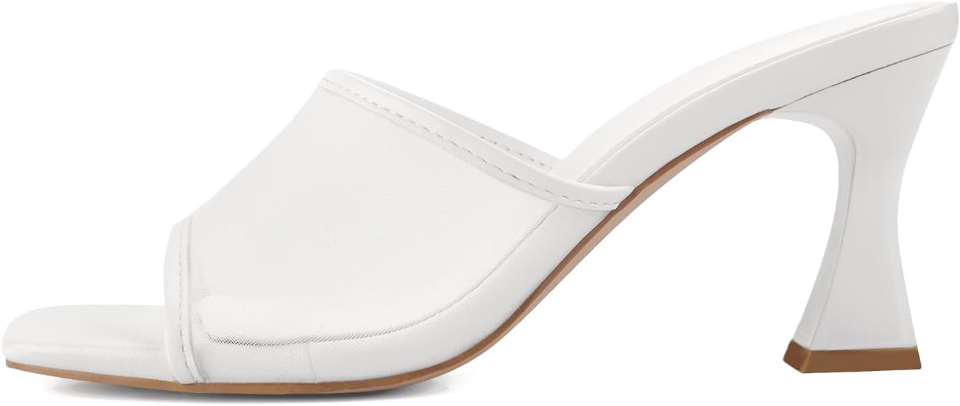 Women's Mule Heels Chunky Kitten Heeled Sandals Mesh Slip On Square Toe Comfortable Casual Dress Pumps Shoes - Image 3