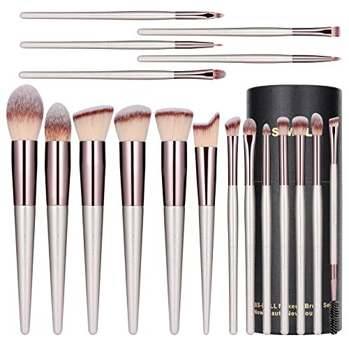 Lot de 18 pinceaux de maquillage avec support pour fond de teint et poudre