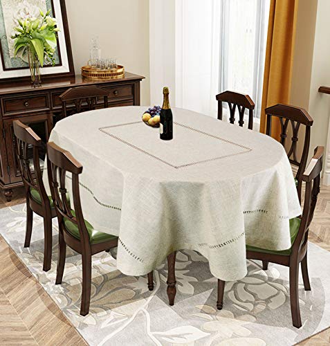 Grelucgo Handmade Double Hemstitch Natural Tablecloth, Oval 60 By 84 Inch #TOP5