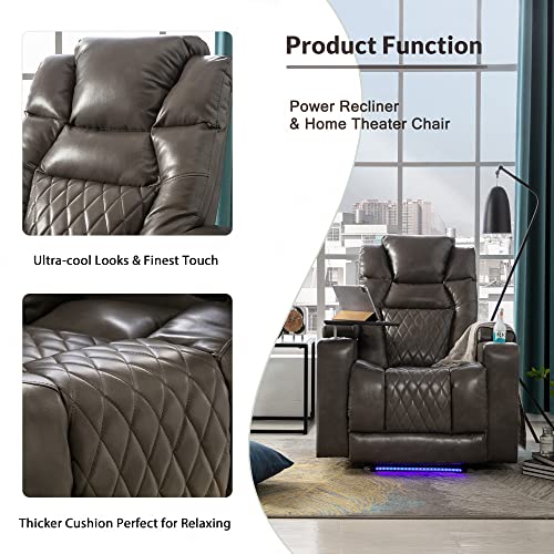 Electric Recliner Chair With Usb Charge Port, 360 Swivel Tray Table, Hand In-Arm Storage, And Cup Holders, Ambient Lighting - Ambient Lighting Gaming Recliner Chair Home Theater Seating (Dim Gray) #TOP3