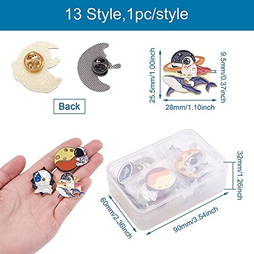 Image of Cheriswelry 13Pcs 13 Styles Cute Space Enamel Alloy Pins Bulk Astronauts Cartoon Brooch Pins Set Fashionable Planet Theme Lapel Pins 25-60mm for Clothing Hat Jacket Bag Decoration