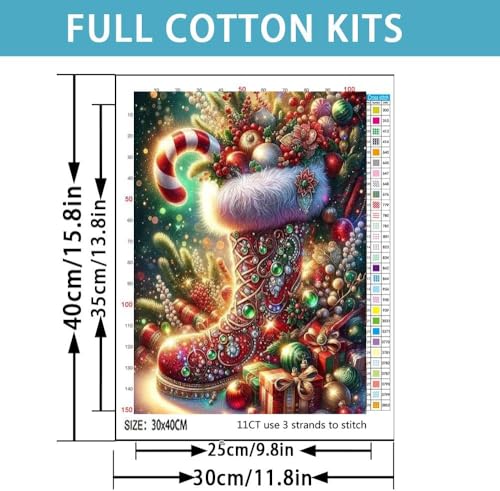 Image of Boots Stamped Cross Stitch Kits for Adults -Christmas Embroidery Kits for Beginners Adults,11 CT Patterns Dimensions Counted Cross Stitch Kits for Adults Arts Craft 12x16 inch