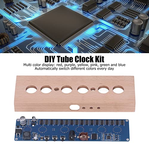 Kit Fai Da Te Orologio A Tubi Nixie IN14 - Legno Di Faggio, Luci Colorate, Alimentazione USB/12V, Display 12/24h