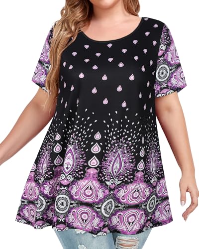 Image of JOELLYUS Plus Size Tops for Women Tunic Floral Casual Short Sleeves T Shirts Flowy Blouses 2026