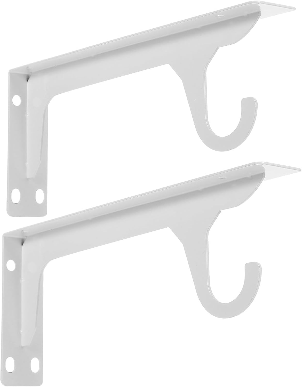 Levemolo 2pcs Closet Rod Support Bracket - 16" Metal Wall Shelf Support with Hanging Hook - Metal Pole Bracket for Wardrobe Rod, Laundry, Clothing Storage White