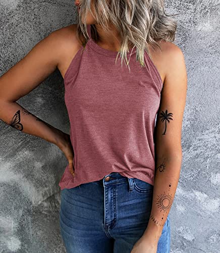 Malliosse Womens Summer Sleeveless High Neck Halter Tank Tops Basic Casual Cami Shirts Tees #TOP2