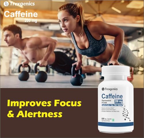 Image of Trexgenics CAFFEINE 200 mg Pharmaceutical Grade Cognitive Function, Refresh, Focus, Mood, Endurance Support (60 Veg Capsules)