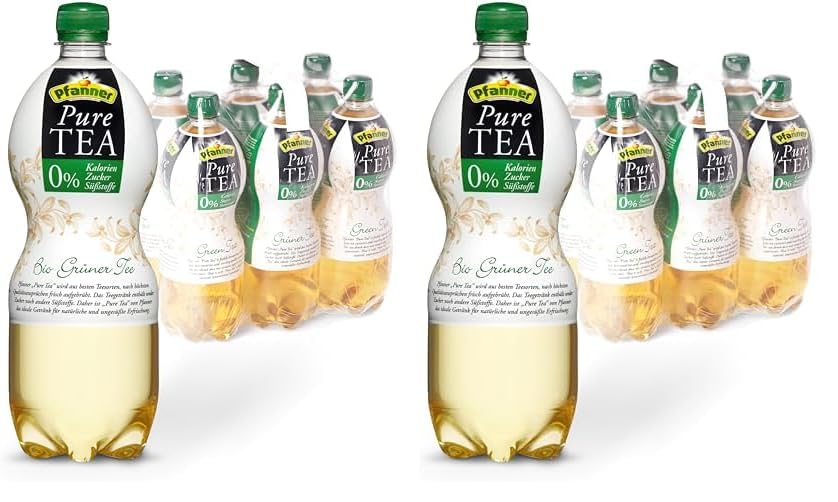 Pfanner Pure Tea Grüner Tee (6 x 1 l) – Eistee ohne Zucker und ohne Süßstoffe - Bio Tee mit Zitronensaft – im Vorratspack (Packung mit 12)