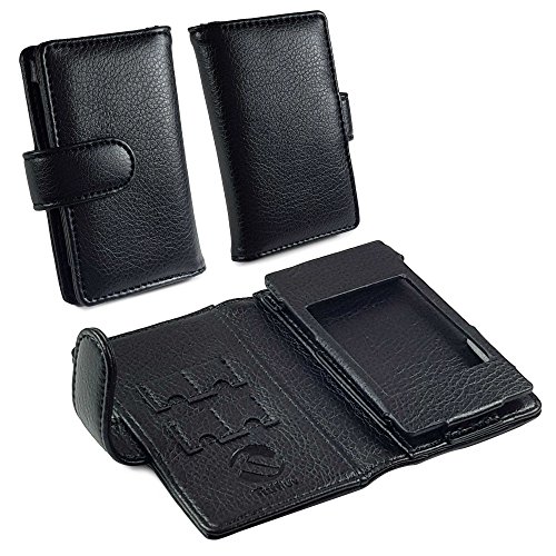 TUFF LUV Faux Leather Wallet Style Case Cover for Cowon Plenue J - MP3 - Black