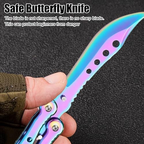 Sporgo 3 Stück Butterfly Messer: Biegen Butterfly Trainer zum Üben Ungeschärfte Klinge, Edelstahl Butterfly Knife Trainer für Trainingsmesser AnfäNger-Der Flipping Tricks üBt (Schwarz + Weiß+ Farbe)