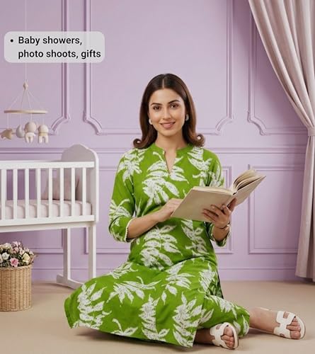 Image of DUMMY SHAPE Feeding Kurtis for Women Cotton Blend | Floral Kurta Pant Dupatta Set with Nursing Zippers to Pre & Post Partum | Maternity Dresses | Mom to Be Gifts for Pregnant Woman