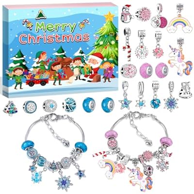 GRANDFUN - Calendario Adviento Niños Unicornios para Niñas: Kit Hacer Pulseras Niñas Manualidades Calendario Adviento Pulseras Regalo Niña Niños 4 5 6 7 8 9+ Años Joyas Niña Infantil Navidad
