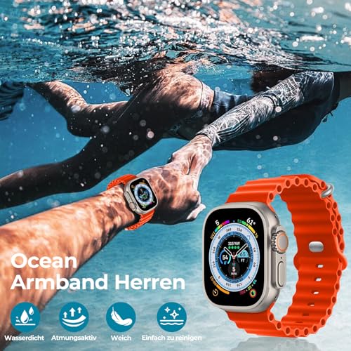 NUKELOLO 2 Pack Ocean Strap Compatible with Apple Watch Ultra 3 2 1 49mm, Sport Bands 46mm 45mm 44mm Men Women, Silicone Band for iWatch Series 11 10 9 8 7 6 5 4 3 2 1 SE3, Orange/Midnight Black - Image 4