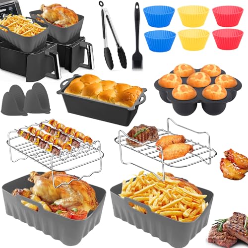HLEIUKT - Moule Silicone Air Fryer pour Ninja AF400EU AF300EU 7,6L-9,5L, Accessoire Air Fryer Ninja, Ninja Double Stack XL Air Fryer Accessoires avec Grille Air Fryer, Moule à Gâteau