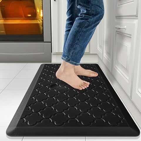 JEEDOVIA Kitchen Mat, 1/2 Inch Kitchen Rugs Non Slip, Cushioned Anti Fatigue Mats for Kitchen Floor, Comfort Waterproof Standing Desk Mat, Kitchen Floor Mats for Home, Office, Sink (17.3"x30" Black) Cover