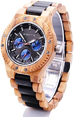 Bedate Mens Wooden Watch Sub Dial Luminous Analog Quartz Waterproof Wristwatch