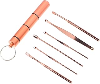 SEWOART Kit De Herramientas Para Cerumen De Acero Inoxidable 6 En 1 Multiusos Estuche De Aluminio Portátil Color Oro Rosa